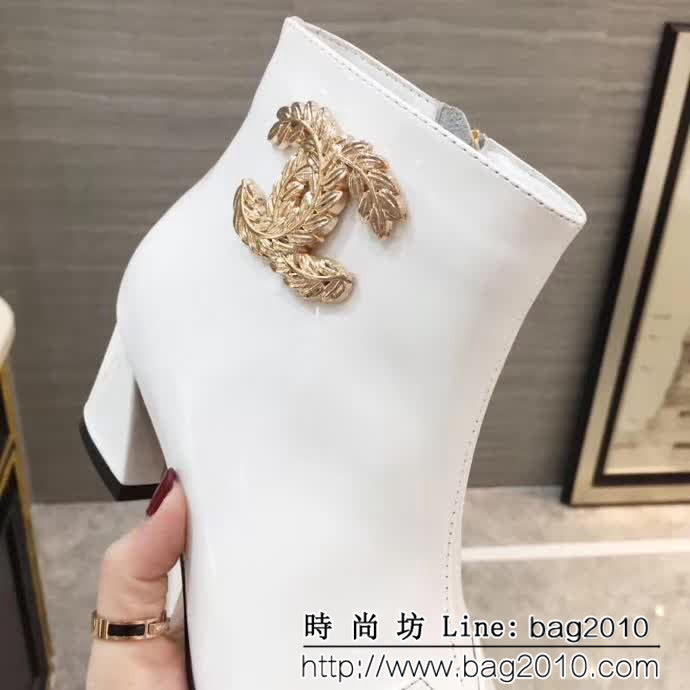 CHANEL香奈兒 代購正品 羊皮拼色中跟短靴 2018新款短筒女靴 QZS2425